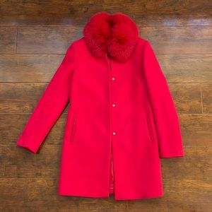 Elegant Red Women's Coat w/ Fur Lining